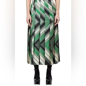 Gucci Pleated Chevron/Polka Dot Print Silk Skirt